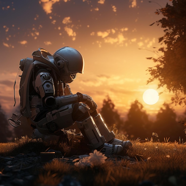Astronauta contemplando la belleza de la Tierra durante la puesta de sol