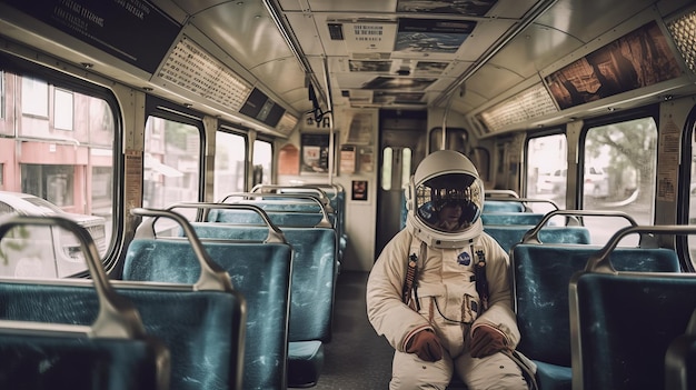 Astronauta cosmonauta viaja en un autobús IA generativa