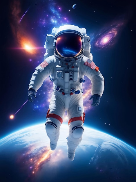 Astronauta de cuerpo completo en el espacio exterior Ilustración generativa de IA