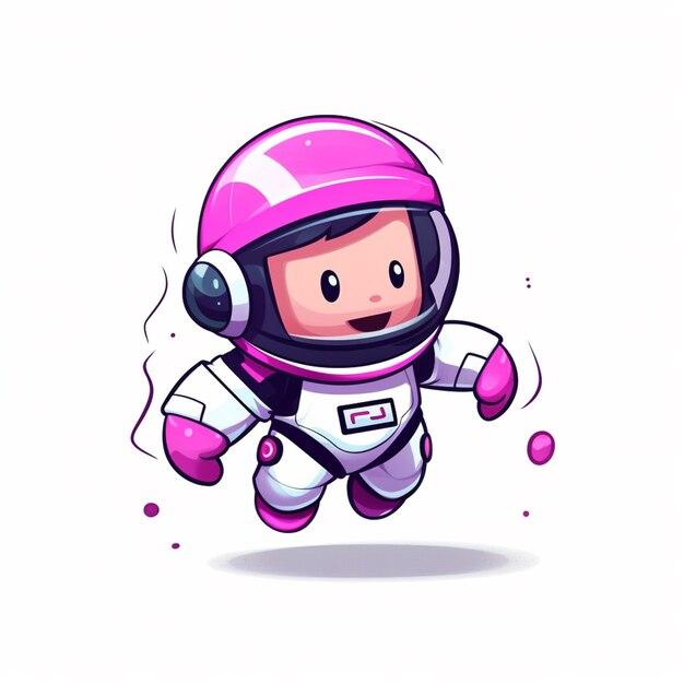 Foto astronauta de desenho animado com capacete rosa e calças brancas correndo generativa ai