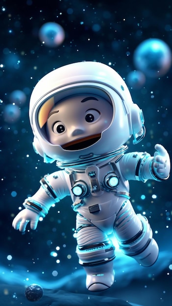 Astronauta de desenho animado no espaço com planetas e estrelas ao fundo ai generativo