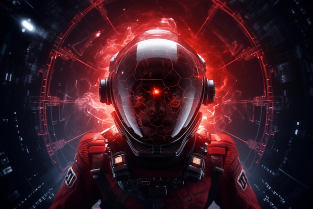 Astronauta de fato vermelho Ficção científica Ilustração hiper-realista