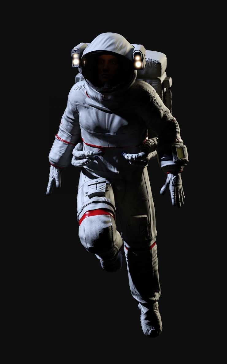 Foto astronauta de renderização 3d em fundo preto