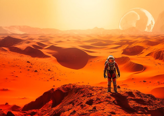 Un astronauta en un desierto marciano