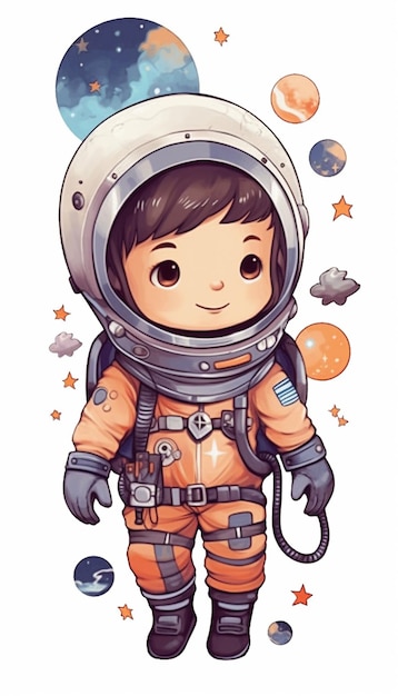 Un astronauta de dibujos animados con un casco y un traje espacial ai generativo