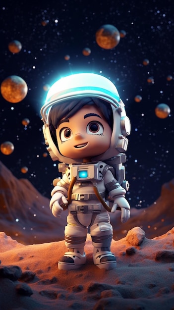 Astronauta de dibujos animados en el espacio con planetas en el fondo generativo ai