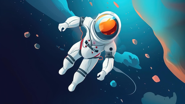 Astronauta de dibujos animados gracioso entre las nubes Generative Ai