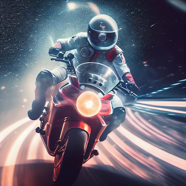Astronauta dirigindo uma motocicleta na ilustração da lua