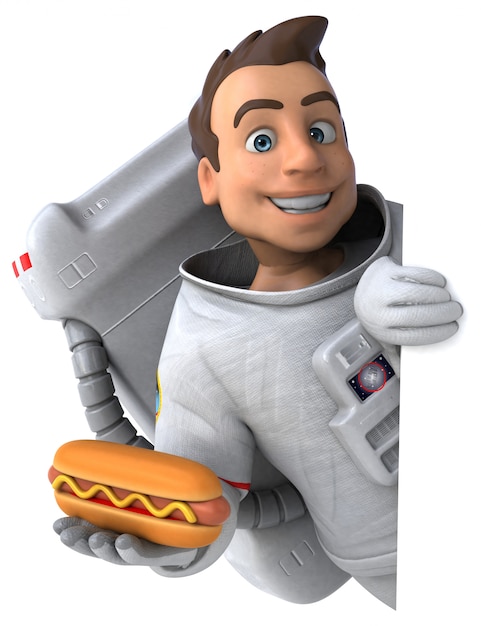 Astronauta divertido con hot dog