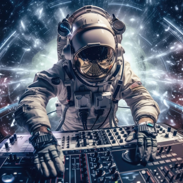 Astronauta DJ haciendo música