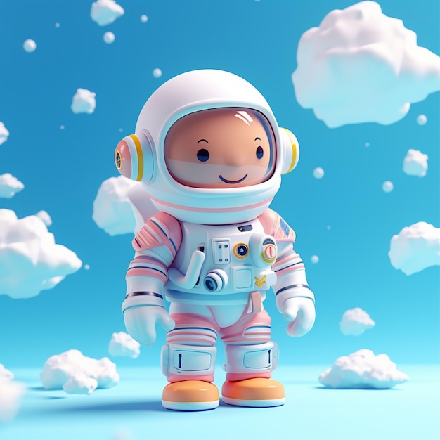 astronauta dos desenhos animados 3d no céu azul