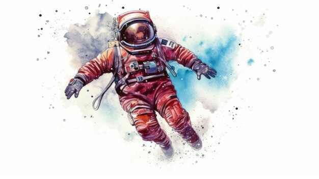 Astronauta e planetas do universo aquarela fundo branco Generative AI