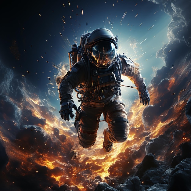 Foto astronauta em caminhada espacial arte cósmica ciência