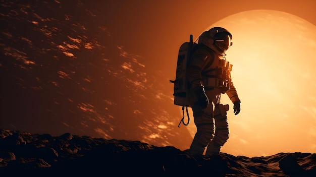 Astronauta em silhueta contra o sol, um impressionante retrato da exploração humana no espaço