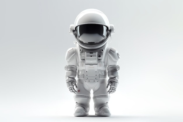 Astronauta em traje espacial e capacete em ilustração de ficção científica de estilo de renderização 3D de fundo branco