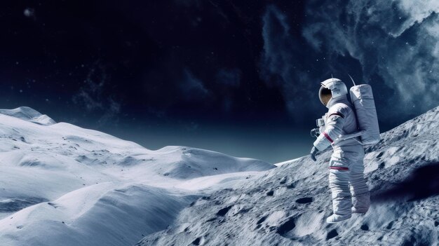 Astronauta em um traje espacial na lua Generative AI