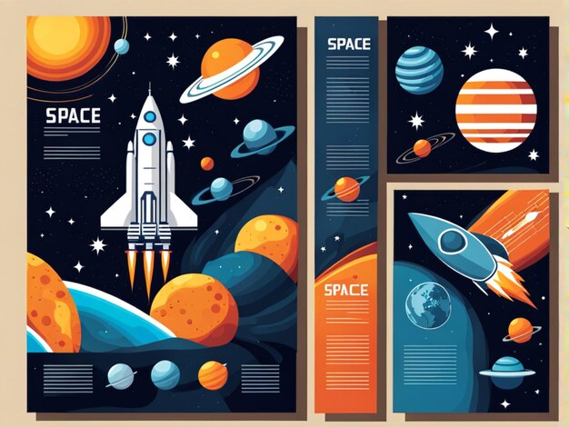 Astronauta espacial y ciencia ficción Ilustraciones vectoriales del universo cohete nave espacial planeta f