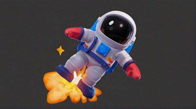 astronauta espacial voando com um foguete desenho de ilustração 3D