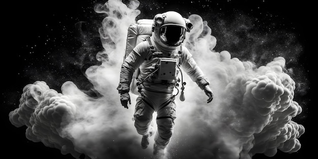 astronauta en el espacio en blanco y negro