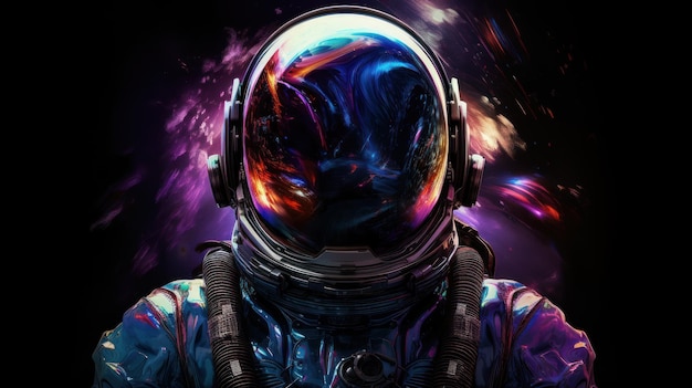 Astronauta en el espacio con un dramático fondo de color púrpura y azul de la nebulosa IA generativa