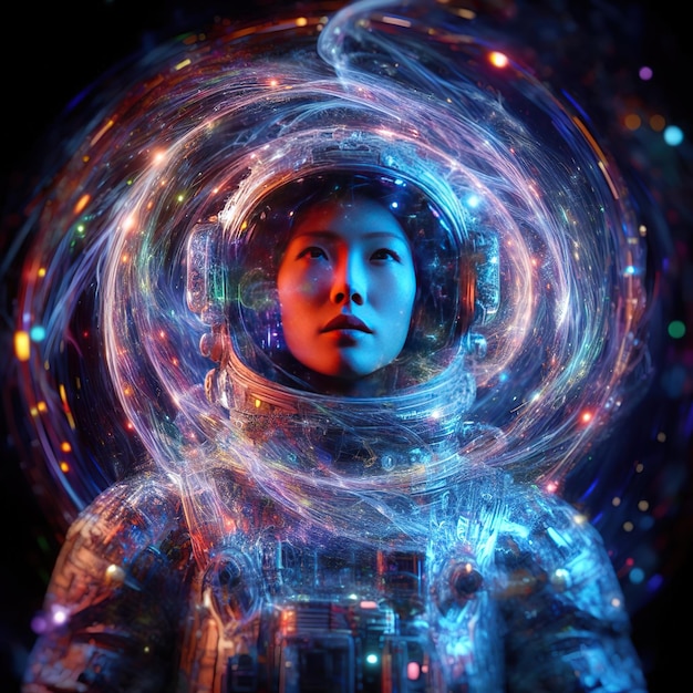 Foto astronauta en el espacio estilo holograma colorido generado por ai