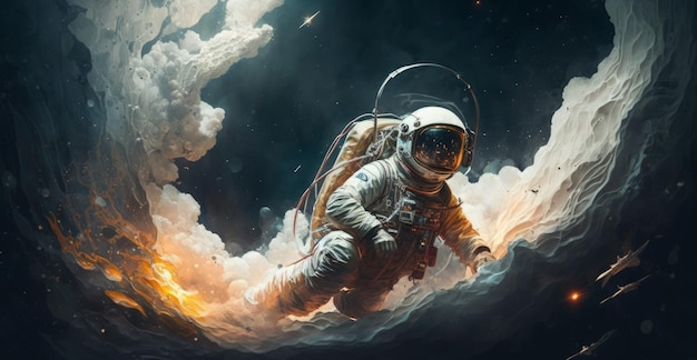 Astronauta en el espacio exterior Arte de ciencia ficción IA generativa