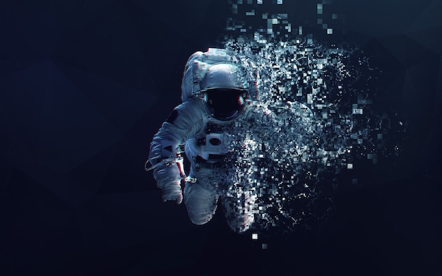 Astronauta en el espacio exterior, arte minimalista moderno.