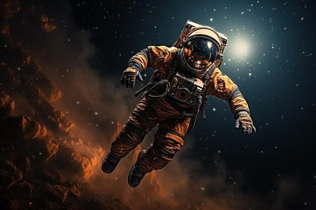 astronauta en el espacio exterior flotando en el aire con una luna brillante en el fondo ai generativo