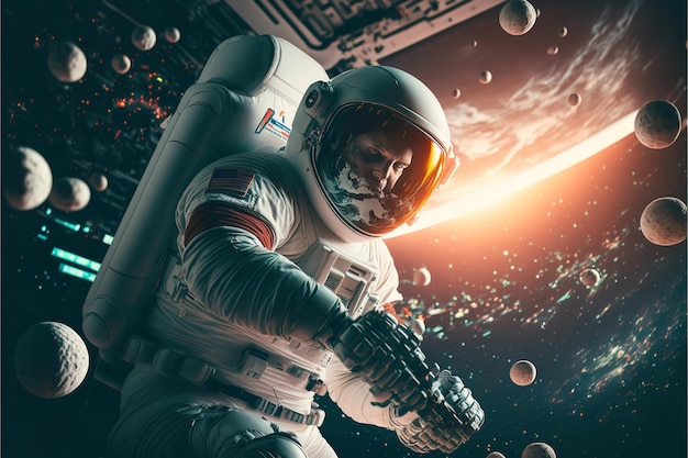 Astronauta en el espacio exterior sobre el planeta Tierra Fondo de pantalla abstracto Generative Ai