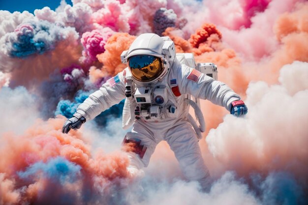 Foto astronauta en el espacio fondo colorido