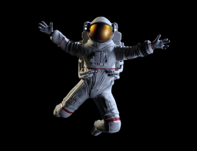 Astronauta en el espacio, fondo negro. Ilustración 3D