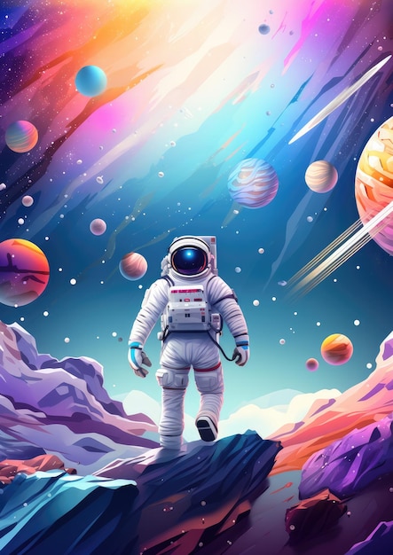 Astronauta en el espacio con fondo de universo en colores pastel Ai generativo