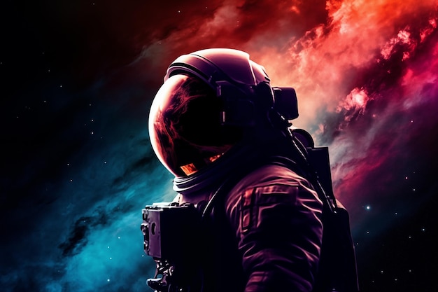 Un astronauta en el espacio con una nebulosa en el fondo