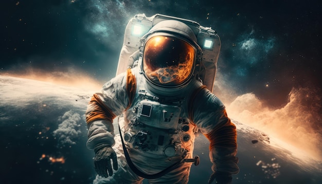 Foto un astronauta en el espacio con la palabra espacio en la pantalla