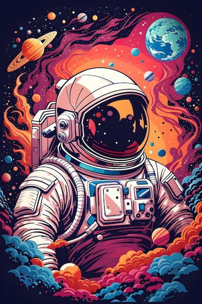 Un astronauta en el espacio con el planeta al fondo