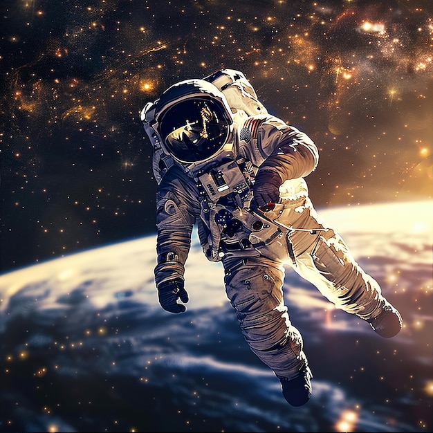 Foto un astronauta en el espacio con el planeta en el fondo