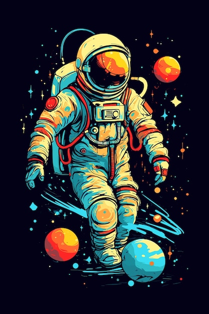 Astronauta en el espacio con planeta.