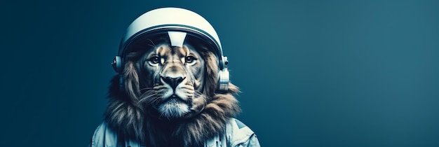 Astronauta exitoso león en un traje espacial con un casco