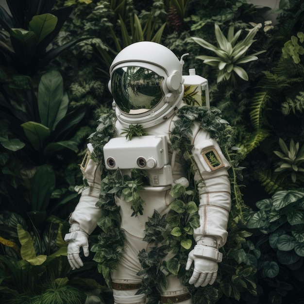 Astronauta feito de espaço de plantas e conceito ambiental Generative AI