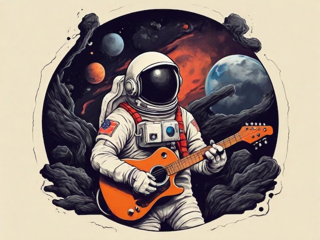 Astronauta fica com o design da camiseta de guitarra