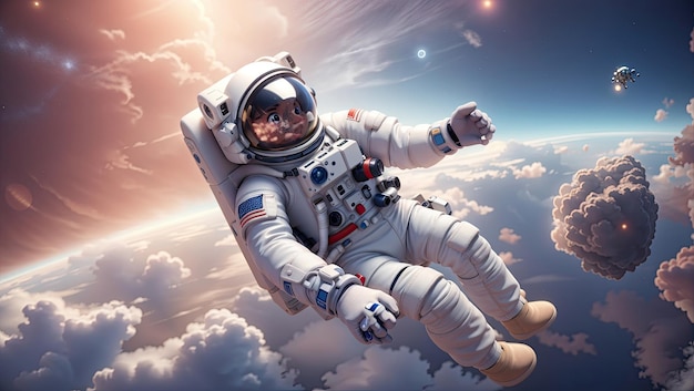 un astronauta flotando en el cielo por encima de las nubes