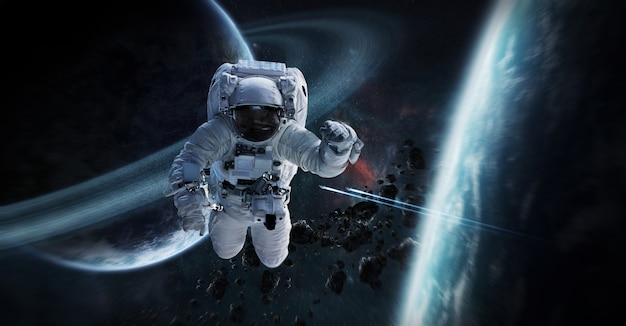 Astronauta flotando en el espacio elementos de renderizado 3D