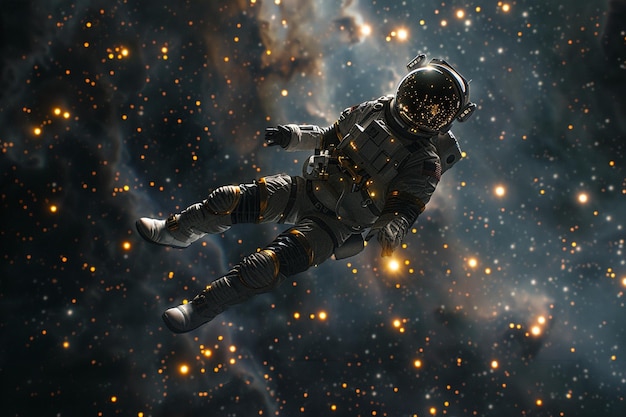 Astronauta flotando en la inmensidad del espacio surrou