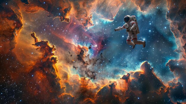 Foto astronauta flotando en la nebulosa de la carina