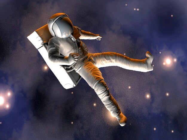 Astronauta flotando sobre la tierra 3D rendering