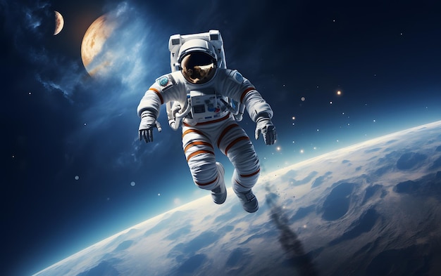 Astronauta flutuando acima da lua ilustração 3D