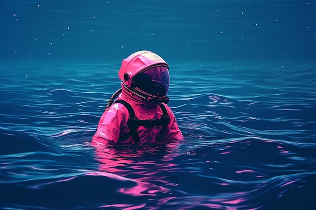 Astronauta flutuando na água