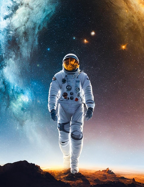 Foto un astronauta en el fondo de la galaxia y el espacio