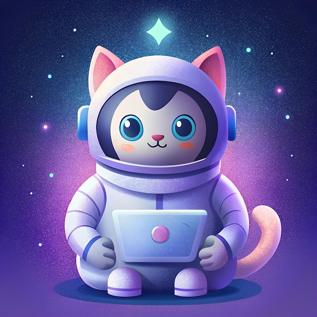 astronauta gato com laptop