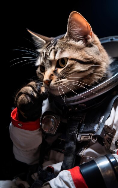 Foto astronauta gato em um traje espacial em uma nave espacial arando as extensões do universo